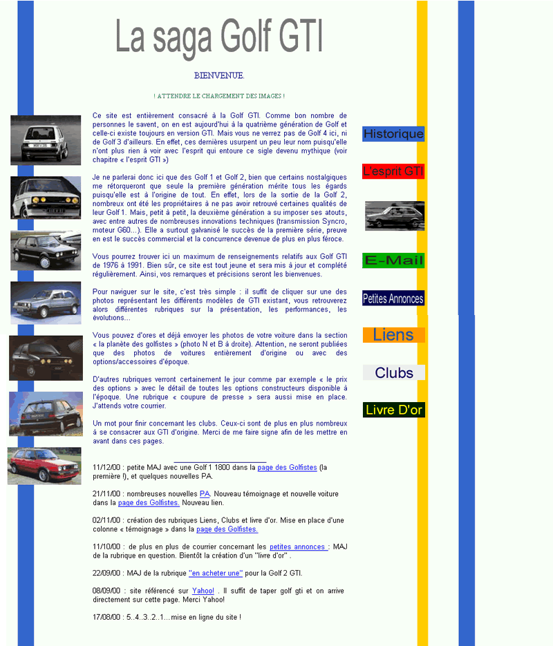 La première interface du site, imaginée en août 2000 - Cliquez pour agrandir.